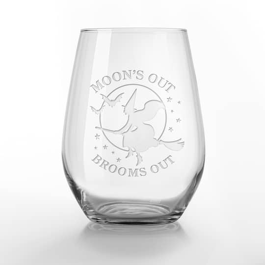 Moon's Out Brooms Out 15oz. Engraved Stemless Wine Glass